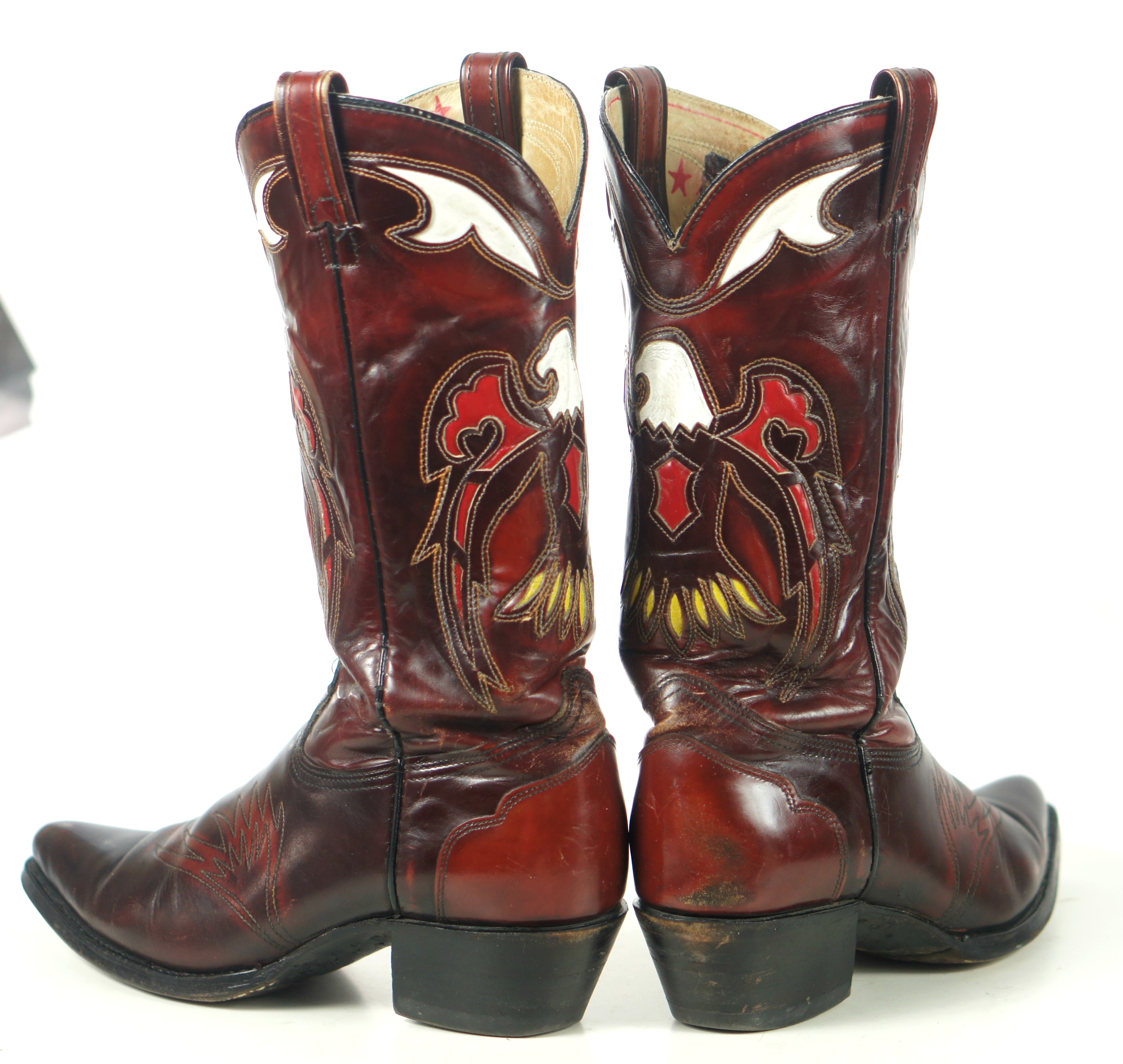 Texas Vintage Inlay Cowboy Western Boots Multicolor Eagles US Made Men