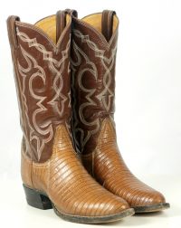 Tony Lama Brown Lizard Cowboy Boots Vintage Black Label US Made Mint Women