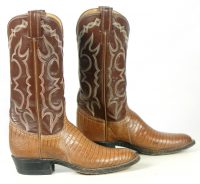 Tony Lama Brown Lizard Cowboy Boots Vintage Black Label US Made Mint Women