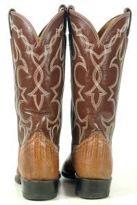 Tony Lama Brown Lizard Cowboy Boots Vintage Black Label US Made Mint Women