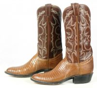 Tony Lama Brown Lizard Cowboy Boots Vintage Black Label US Made Mint Women