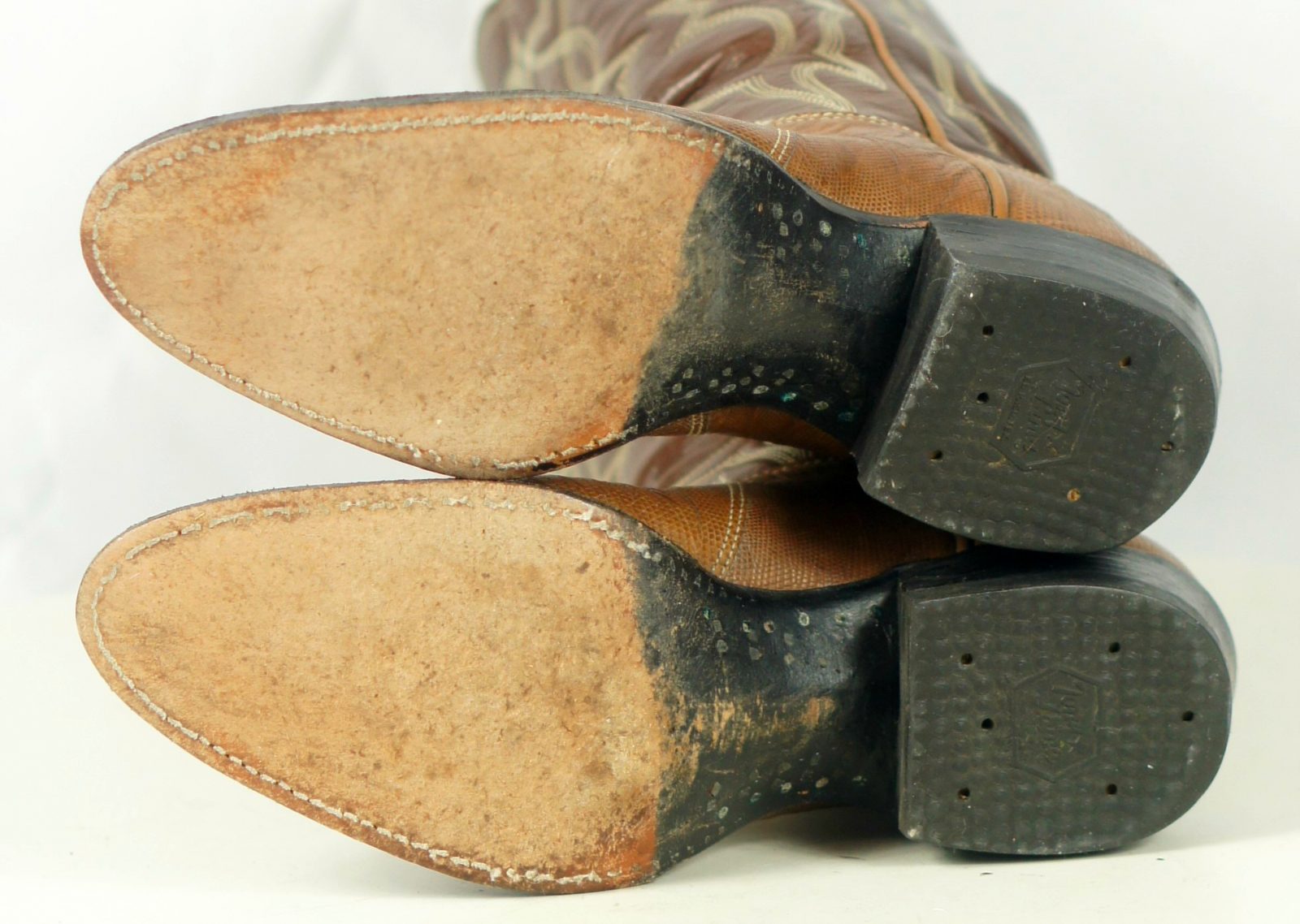 Tony Lama Brown Lizard Cowboy Boots Vintage Black Label US Made Mint Women