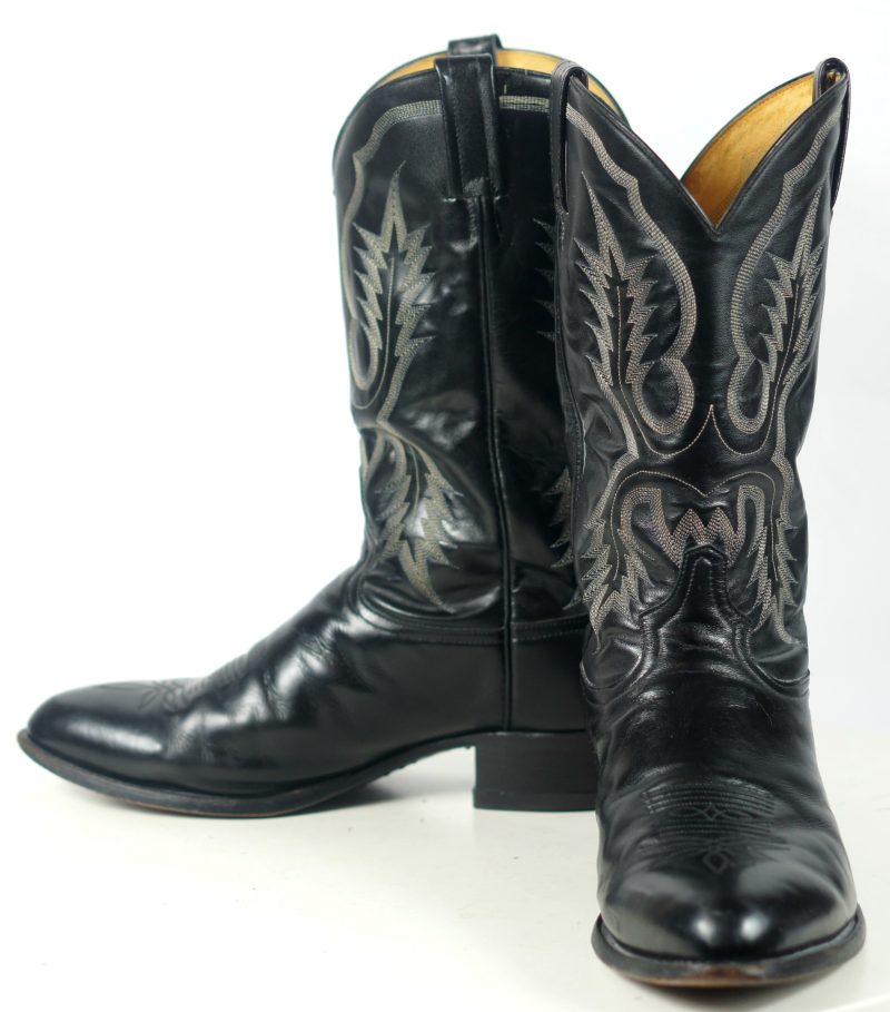 Tony Lama Cowboy Western Boots Black Leather Vintage US Texas Made Men