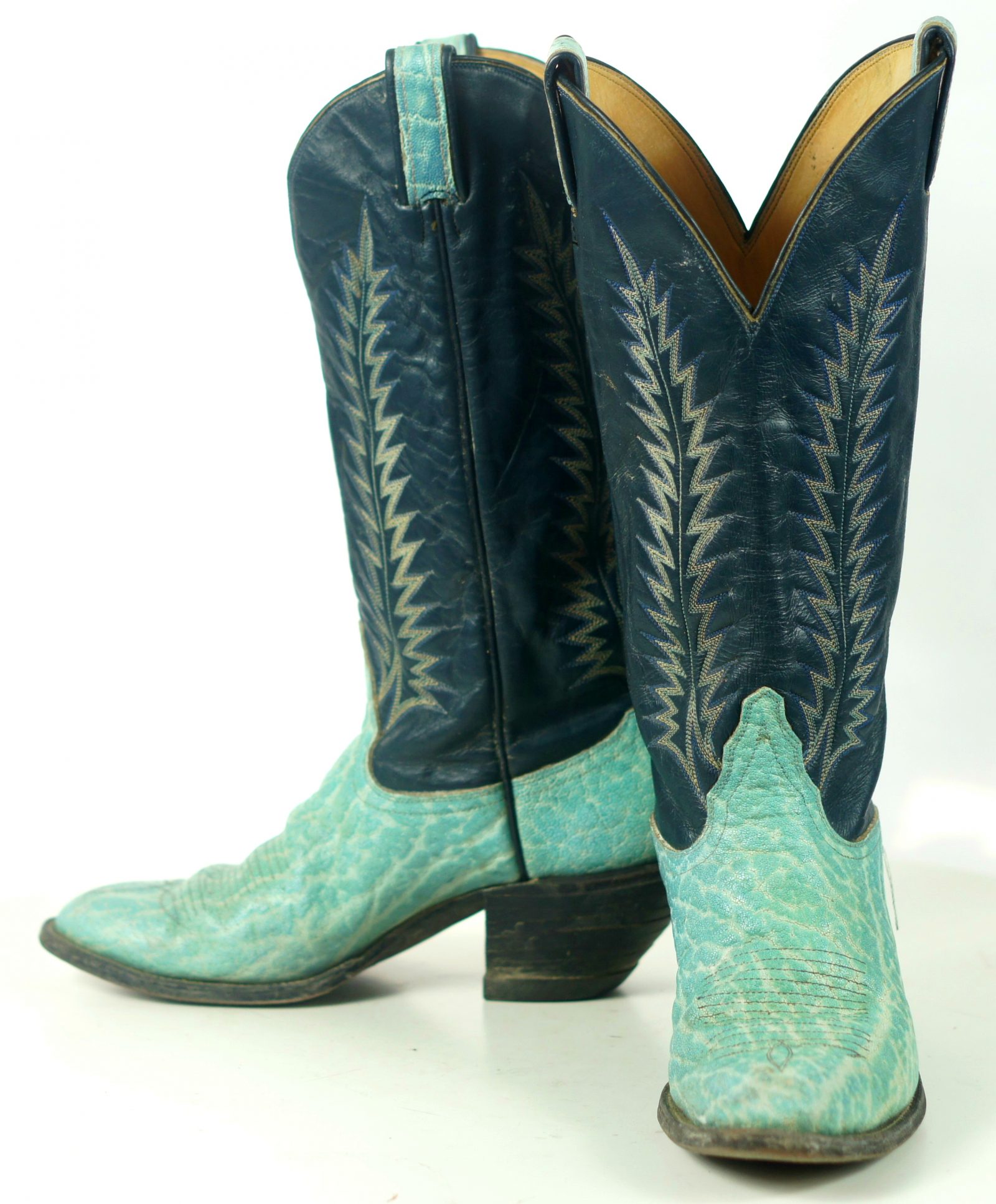 Tony Lama Turquoise And Navy Blue Cowboy Boots Vintage Black Label Womens 8 B (10)