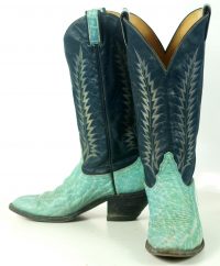 Tony Lama Turquoise And Navy Blue Cowboy Boots Vintage Black Label Womens 8 B (10)