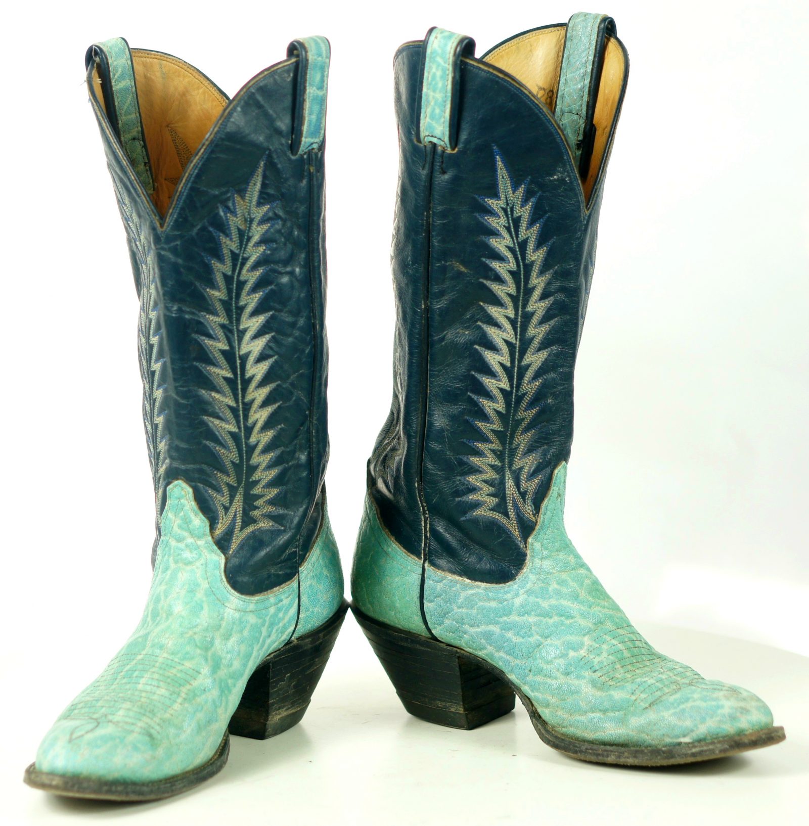 Tony Lama Turquoise And Navy Blue Cowboy Boots Vintage Black Label Womens 8 B (11)