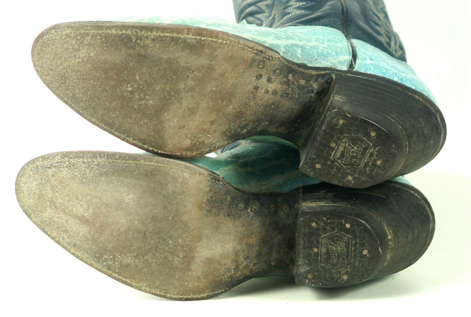 Tony Lama Turquoise And Navy Blue Cowboy Boots Vintage Black Label Womens 8 B (12)