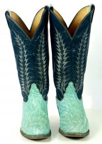 Tony Lama Turquoise And Navy Blue Cowboy Boots Vintage Black Label Womens 8 B (3)