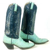 Tony Lama Turquoise And Navy Blue Cowboy Boots Vintage Black Label Womens 8 B (6)