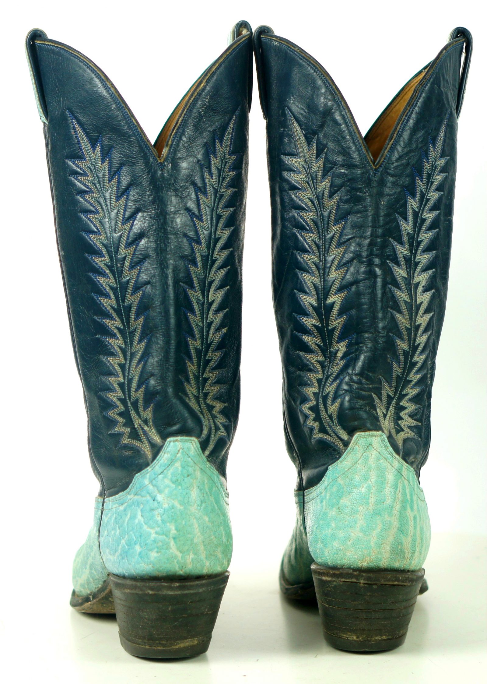 Tony Lama Turquoise And Navy Blue Cowboy Boots Vintage Black Label Womens 8 B (7)