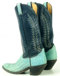 Tony Lama Turquoise And Navy Blue Cowboy Boots Vintage Black Label Womens 8 B (8)
