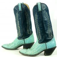Tony Lama Turquoise And Navy Blue Cowboy Boots Vintage Black Label Womens 8 B (9)