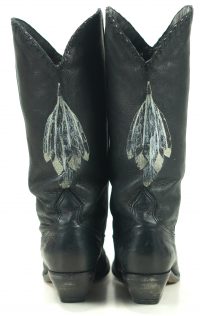 Zodiac Vintage Black Handpainted Cowboy Boots Cactus Feathers Indians Women