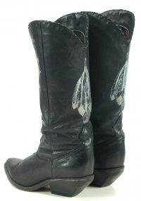 Zodiac Vintage Black Handpainted Cowboy Boots Cactus Feathers Indians Women