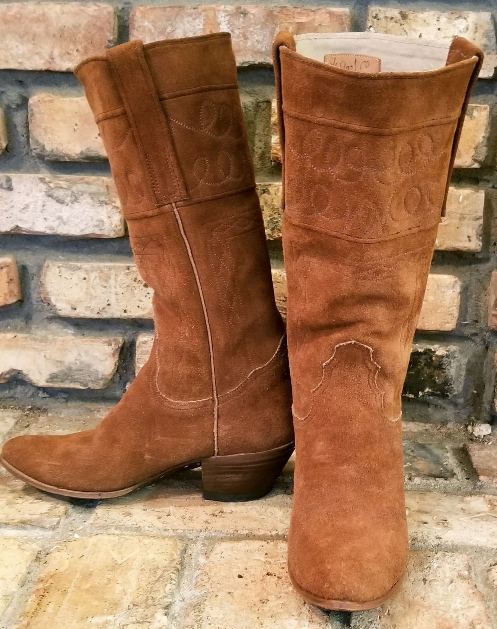 Jr Boots Custom Brown Suede Tall Riding Cowboy Boots Vintage 70s Womens