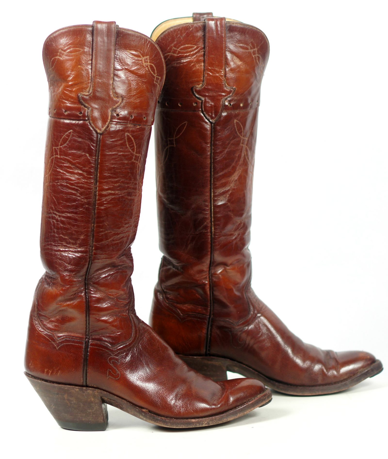 TO Stanley Women's Knee High Brown Calf Vintage Custom Cowboy Western ...