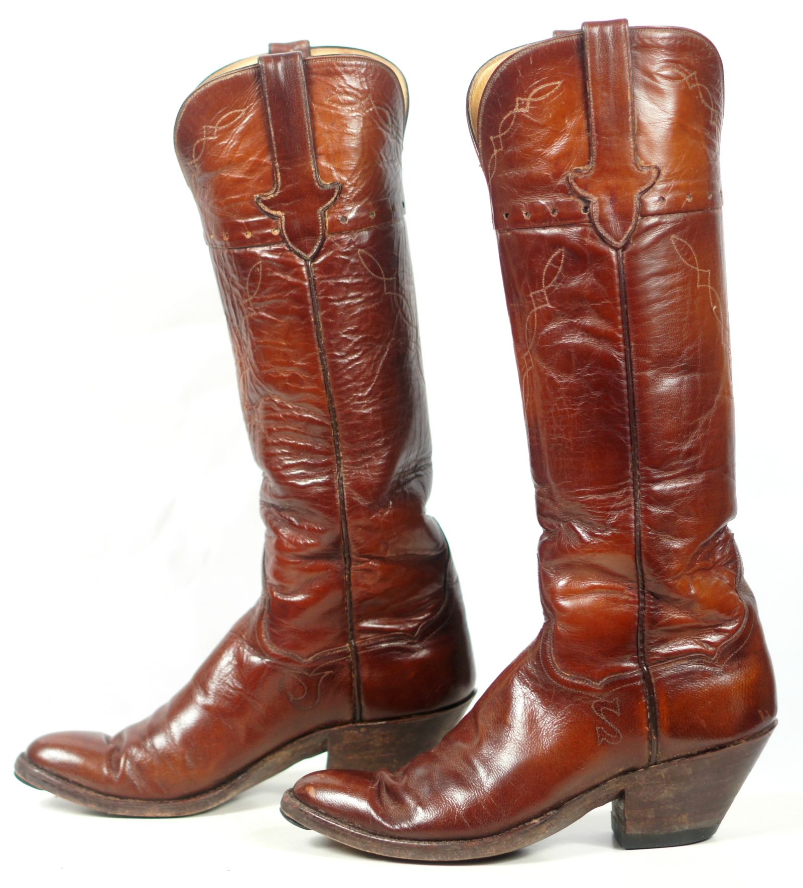 TO Stanley Women's Knee High Brown Calf Vintage Custom Cowboy Western ...