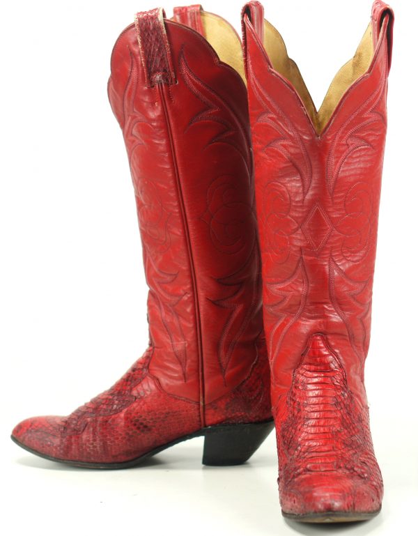 tony lama red womens snakeskin tall cowboy boots (10)