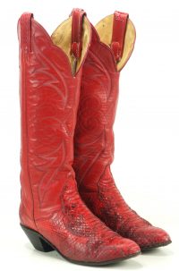 tony lama red womens snakeskin tall cowboy boots (5)
