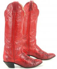 tony lama red womens snakeskin tall cowboy boots (6)