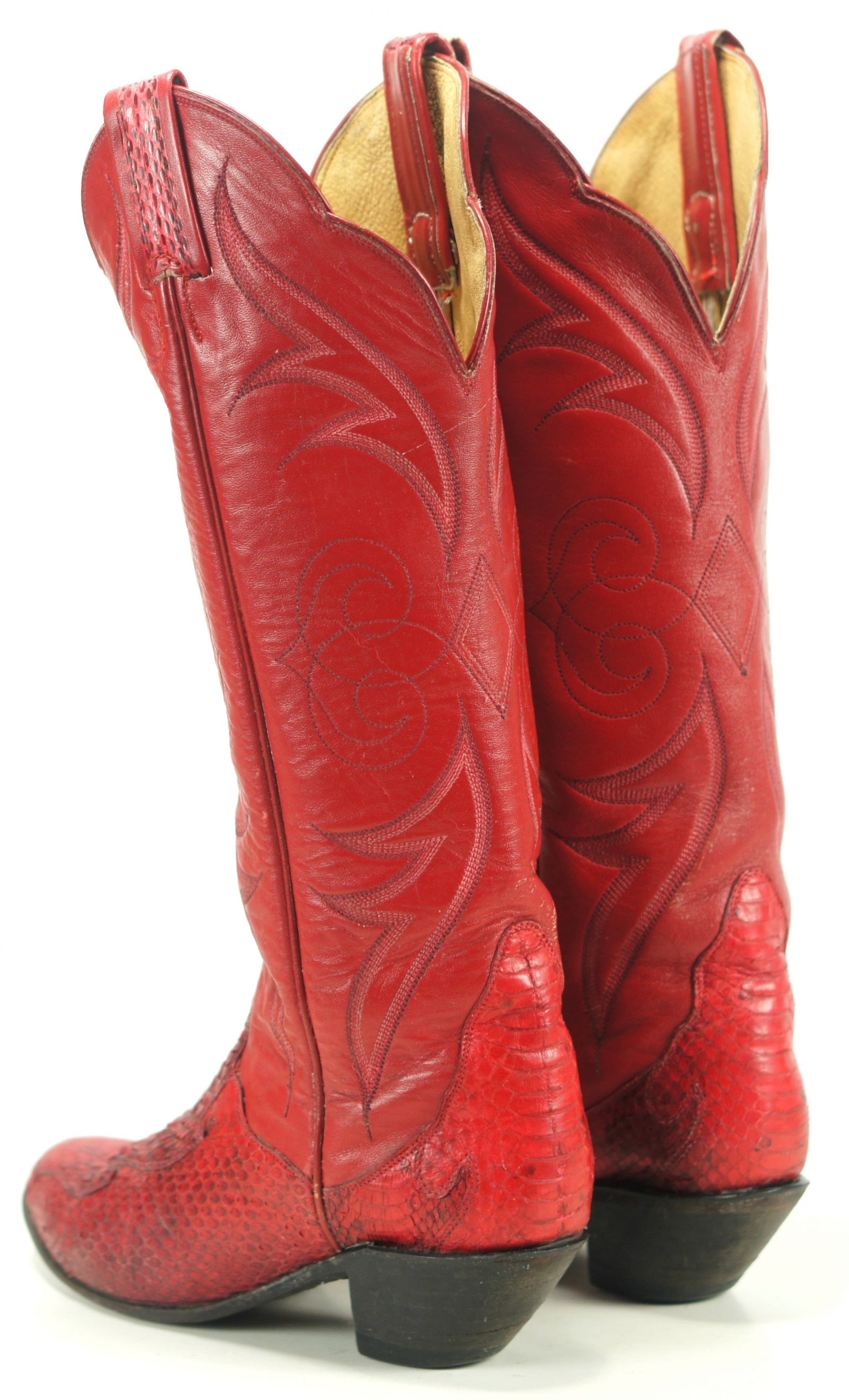 tony lama red womens snakeskin tall cowboy boots (8)