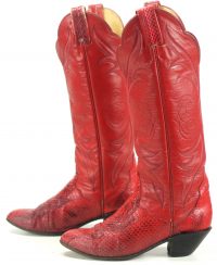 tony lama red womens snakeskin tall cowboy boots (9)