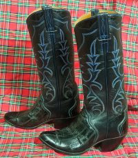 vintage custom black eel skin cowboy western boots womens (6)