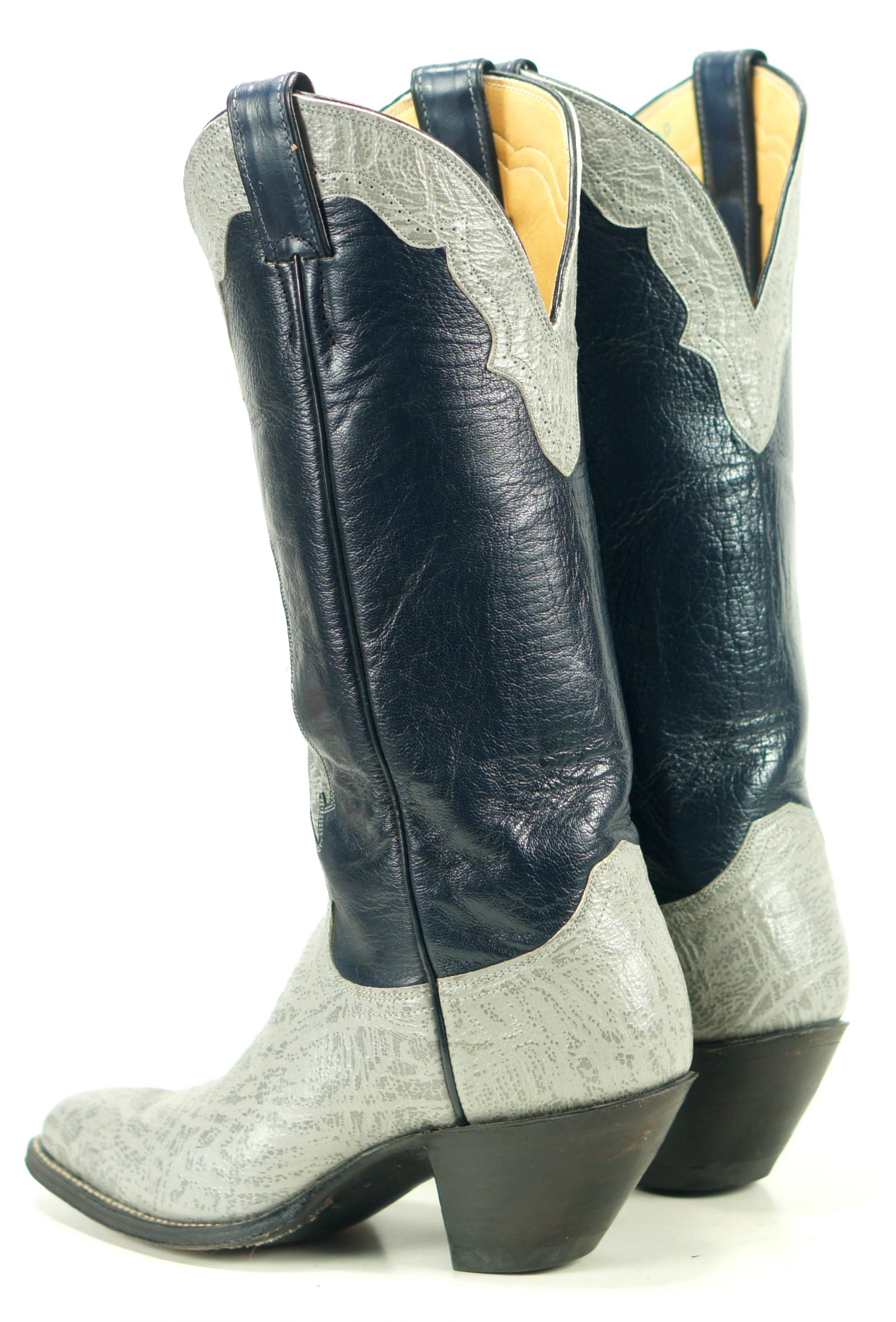 vintage justin blue and gray leather cowboy western boots womens (6)