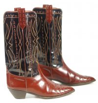 Donald Pliner Black & Brown Patent Leather Cowboy Western Boots Italy Women