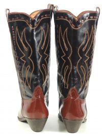 Donald Pliner Black & Brown Patent Leather Cowboy Western Boots Italy Women