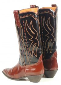 Donald Pliner Black & Brown Patent Leather Cowboy Western Boots Italy Women