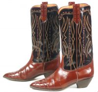 Donald Pliner Black & Brown Patent Leather Cowboy Western Boots Italy Women