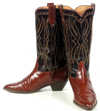 Donald Pliner Black & Brown Patent Leather Cowboy Western Boots Italy Women