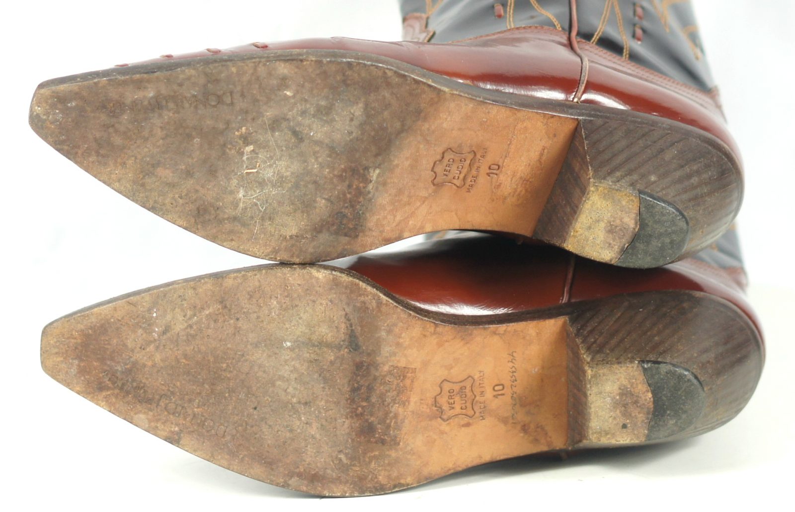 Donald Pliner Black & Brown Patent Leather Cowboy Western Boots Italy Women