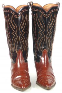 Donald Pliner Black & Brown Patent Leather Cowboy Western Boots Italy Women