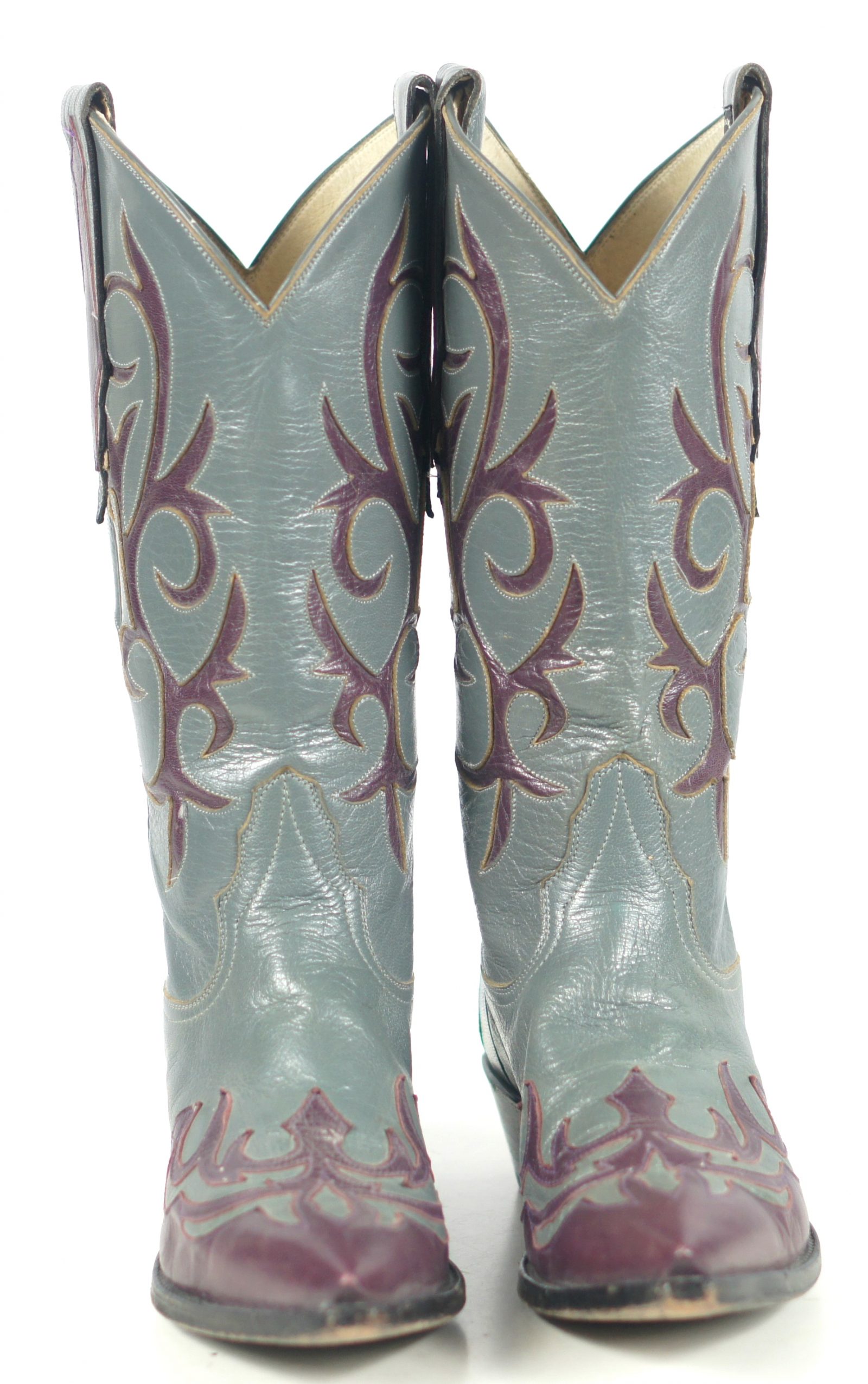 Larry Mahan Gray & Burgundy Inlay Cowboy Boots Vintage US Made Women