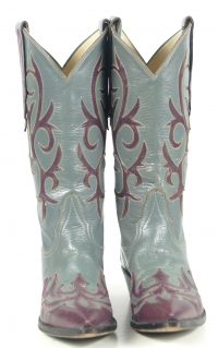 Larry Mahan Gray & Burgundy Inlay Cowboy Boots Vintage US Made Women