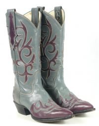 Larry Mahan Gray & Burgundy Inlay Cowboy Boots Vintage US Made Women