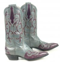 Larry Mahan Gray & Burgundy Inlay Cowboy Boots Vintage US Made Women