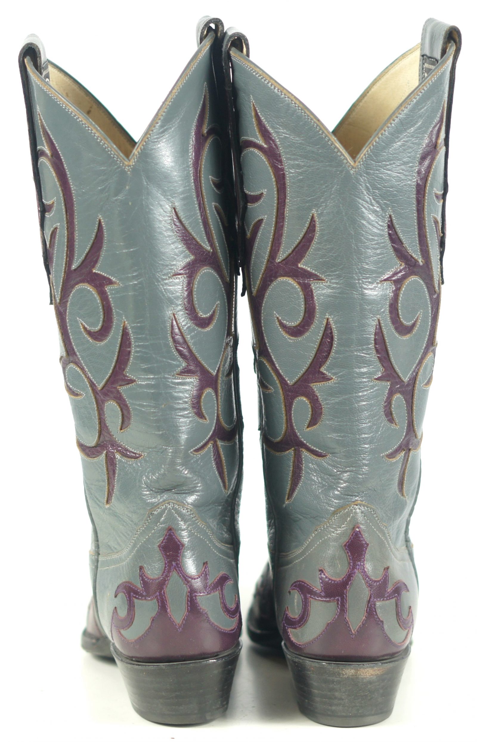 Larry Mahan Gray & Burgundy Inlay Cowboy Boots Vintage US Made Women
