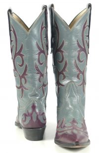 Larry Mahan Gray & Burgundy Inlay Cowboy Boots Vintage US Made Women