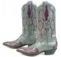 Larry Mahan Gray & Burgundy Inlay Cowboy Boots Vintage US Made Women