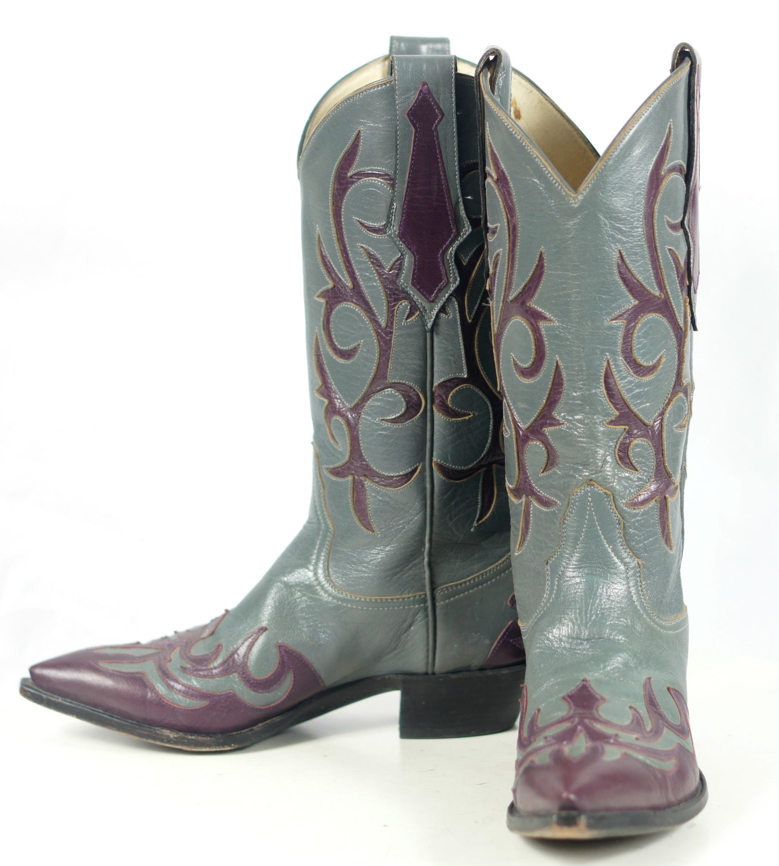 Larry Mahan Gray & Burgundy Inlay Cowboy Boots Vintage US Made Women