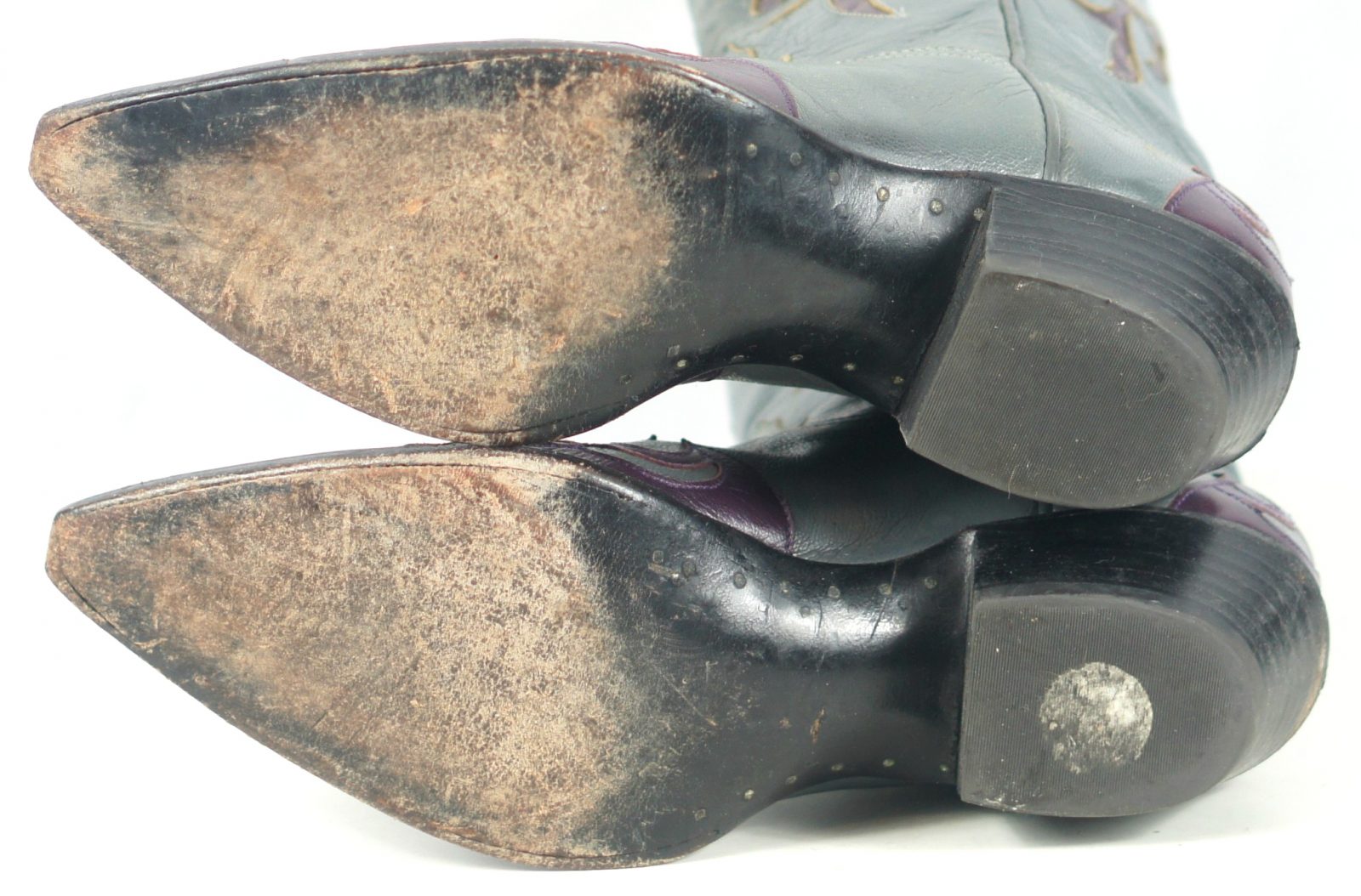 Larry Mahan Gray & Burgundy Inlay Cowboy Boots Vintage US Made Women