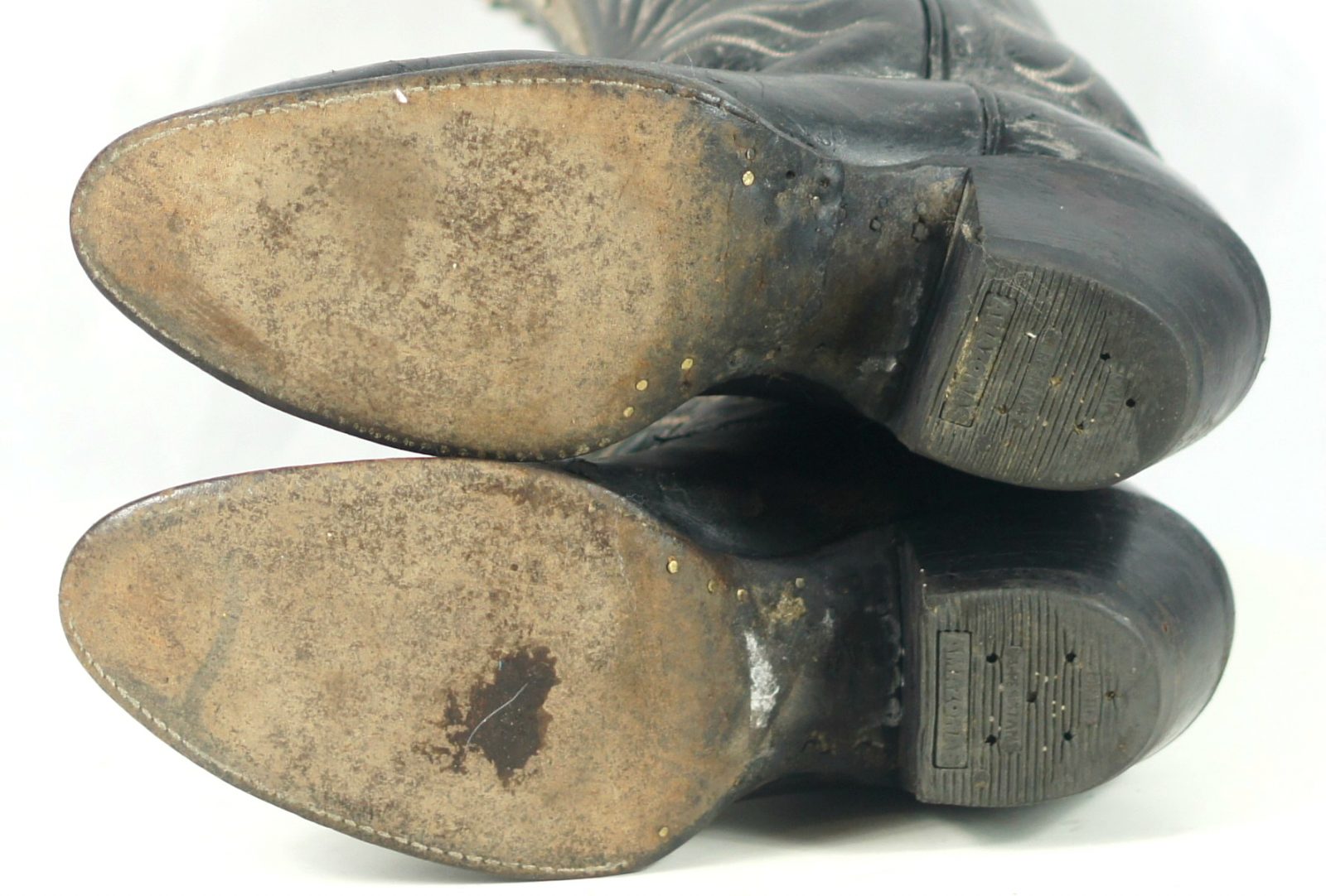 Tony Lama Black Gray Cowboy Boots Studded Collar Vintage Black Label Women