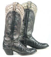 Tony Lama Black Gray Cowboy Boots Studded Collar Vintage Black Label Women