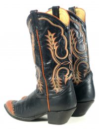 Tony Lama Black Leather Cowboy Boots Pumpkin Wingtip Vintage US Made Men