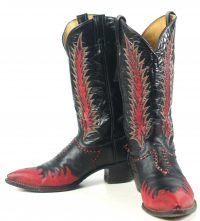 Tony Lama Firewalker Cowboy Western Boots Red & Black Inlay Vintage 80s Mens (10)