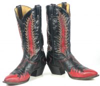 Tony Lama Firewalker Cowboy Western Boots Red & Black Inlay Vintage 80s Mens (11)