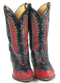 Tony Lama Firewalker Cowboy Western Boots Red & Black Inlay Vintage 80s Mens (2)